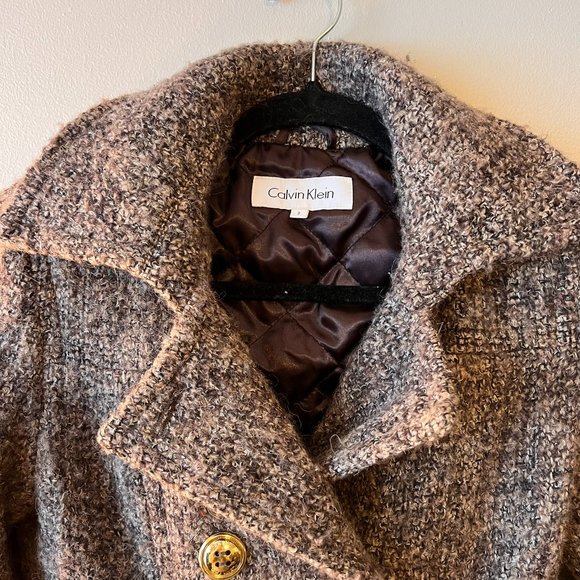 Calvin Klein Wool Blend Double Breasted Pea Coat Size 2 Brown/Gray - Picture 2 of 7